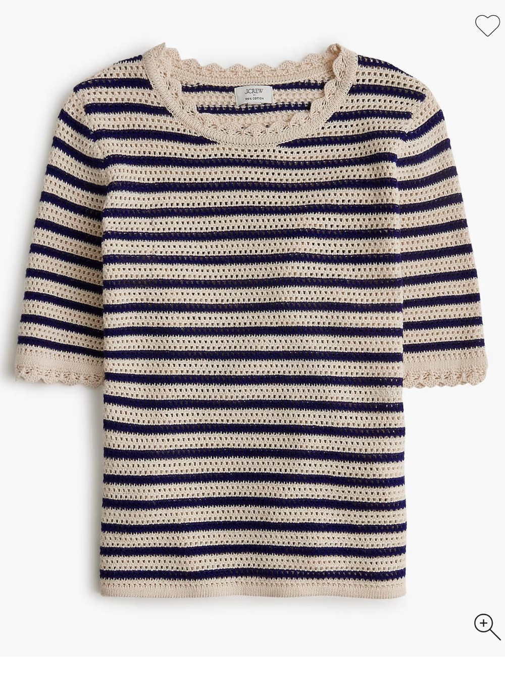 NWT J. Crew Navy and Cream Striped Crochet Short-Sleeve Top S